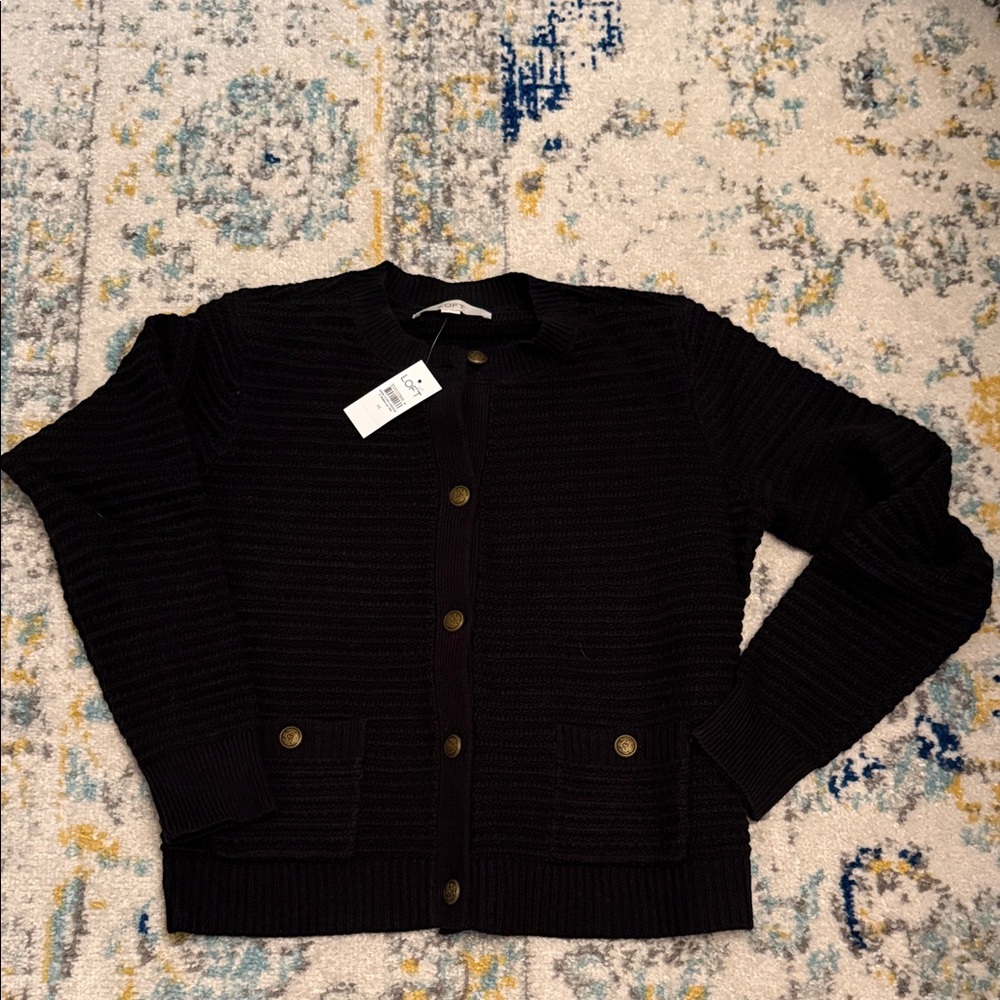 LOFT Black Textured Knit Cardigan